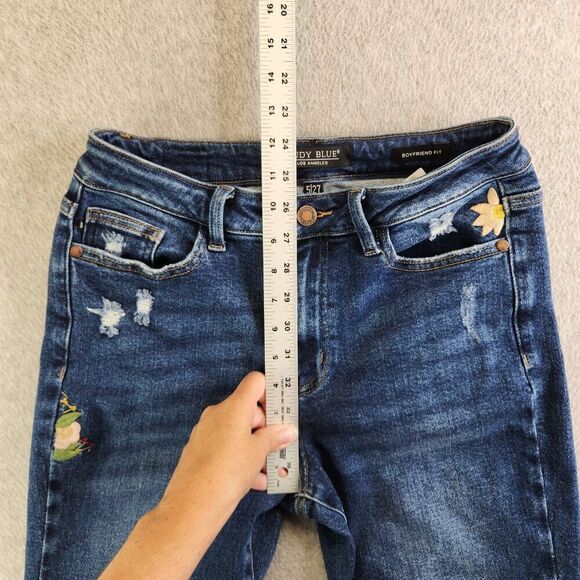 Judy Blue Jeans Womens 27 Blue Floral Embroidered High Rise Boyfriend Flowers - Picture 10 of 16